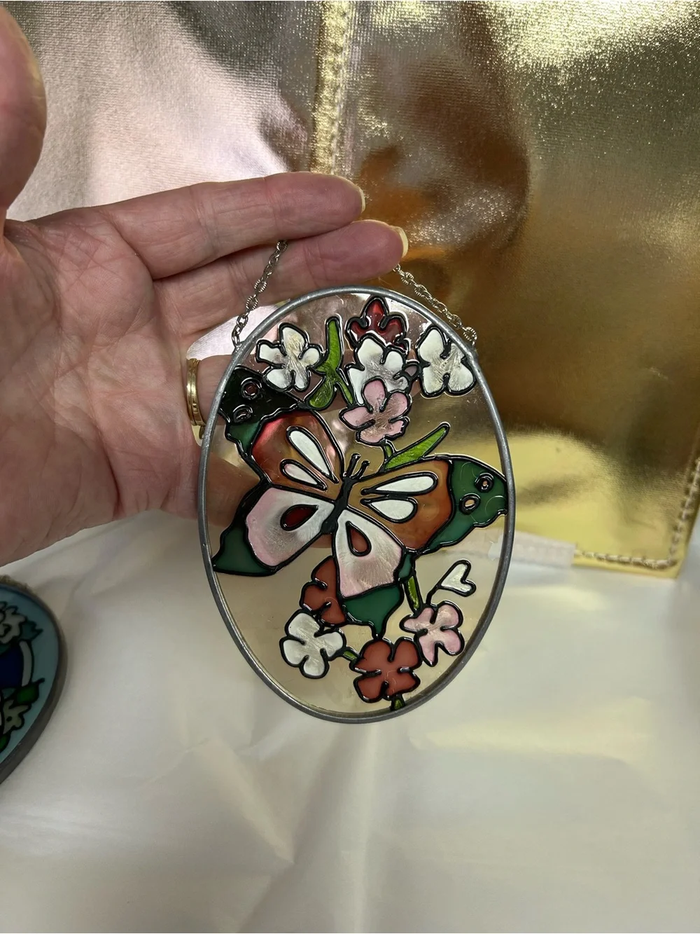 Hand-Painted Stained Glass Style Decorative Plaques - Cat & Butterfly - Picture 8 of 8
